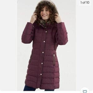 Joules Purple Mid Length Hooded Puffer Coat | Size 2